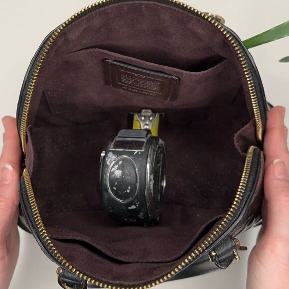 Coach Mini Sierra Satchel Bag Black Embossed Signature Leather Gold Hardware - Picture 6 of 14